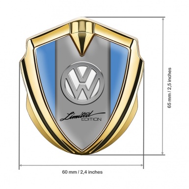 VW Metal Domed Emblem Gold Blue Frame Chrome Limited Edition