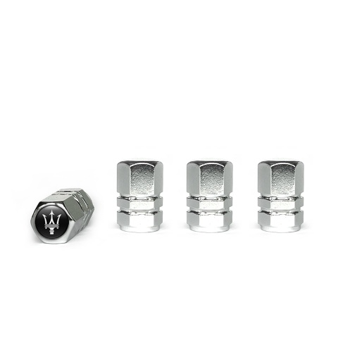 Maserati Valve Caps Chrome 4 pcs White Logo