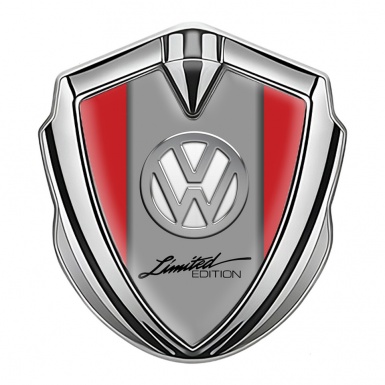 VW Fender Emblem Badge Silver Red Frame Chrome Limited Edition