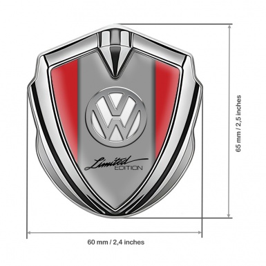VW Fender Emblem Badge Silver Red Frame Chrome Limited Edition