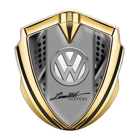 VW Domed Emblem Gold Steel Mesh Chrome Logo Limited Edition