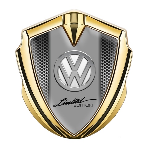 VW Emblem Metal Badge Gold Steel Grate Chrome Limited Edition