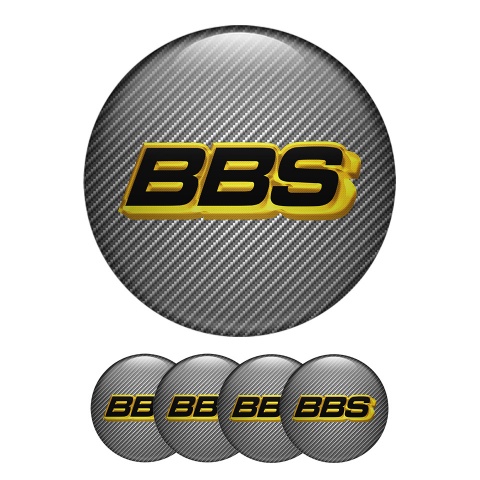 BBS Wheel Center Caps Emblem Carbon Black Yellow Logo