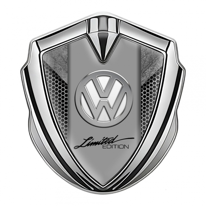 VW Badge Self Adhesive Silver Grey Hex Chrome Limited Edition