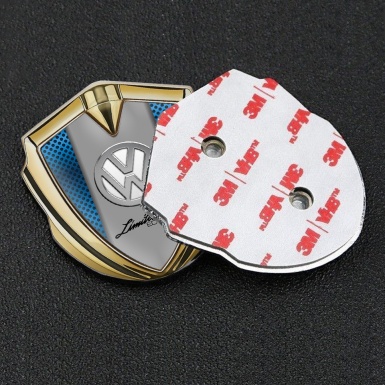 VW Metal Emblem Badge Gold Sapphire Blue Chrome Limited Edition