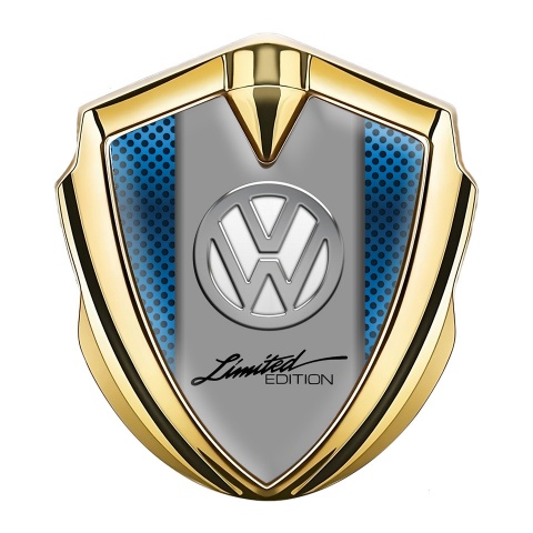 VW Metal Emblem Badge Gold Sapphire Blue Chrome Limited Edition