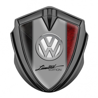 VW Emblem Metal Badge Graphite Red Texture Limited Edition Chrome