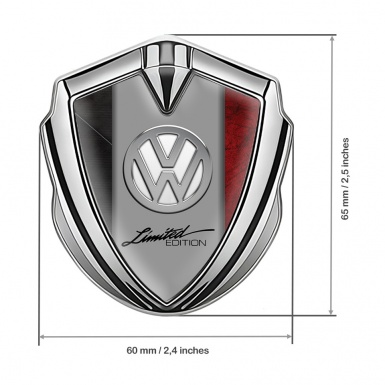 VW Emblem Metal Badge Silver Red Texture Limited Edition Chrome