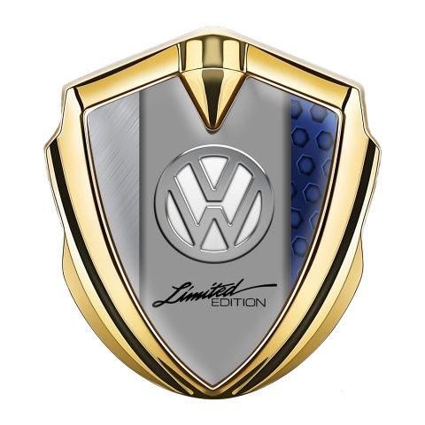 VW Emblem Car Badge Gold Sapphire Frame Limited Edition Chrome