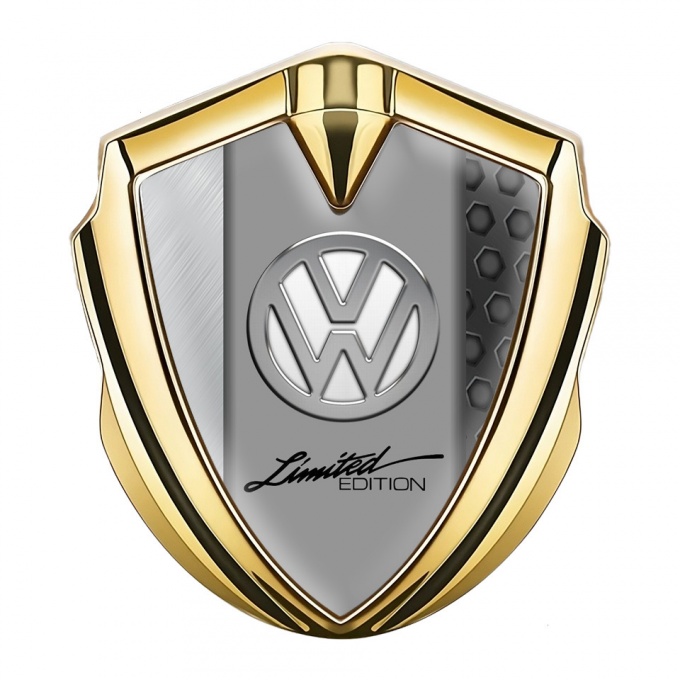 VW Metal Domed Emblem Gold Steel Frame Limited Edition Chrome