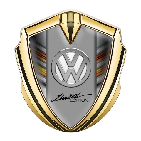 VW Fender Emblem Badge Gold Color Stripes Chrome Limited Edition