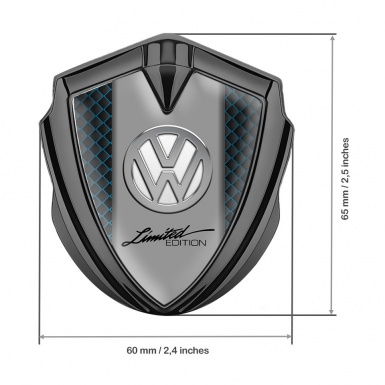 VW Metal Emblem Badge Graphite Blue Squares Chrome Limited Edition