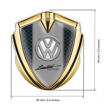 VW Metal Emblem Badge Gold Blue Squares Chrome Limited Edition