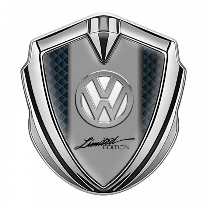 VW Metal Emblem Badge Silver Blue Squares Chrome Limited Edition