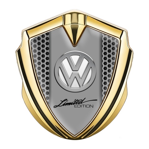 VW Metal Emblem Badge Gold Grey Honeycomb Chrome Limited Edition