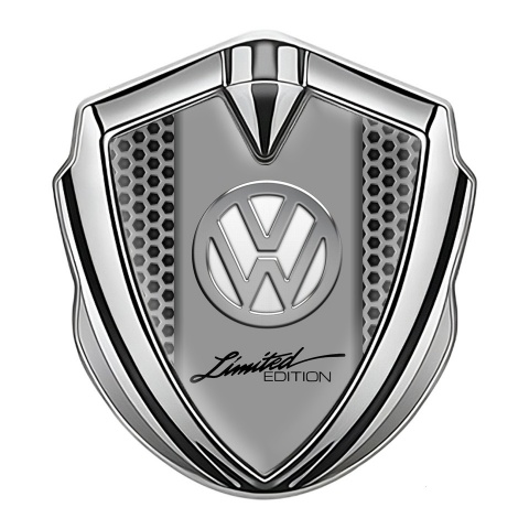VW Metal Emblem Badge Silver Grey Honeycomb Chrome Limited Edition