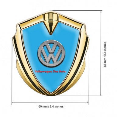 VW Emblem Metal Badge Gold Sky Blue Chrome Logo Das Auto