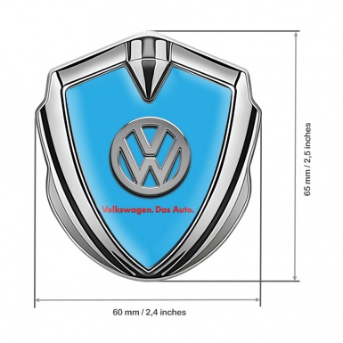 VW Emblem Metal Badge Silver Sky Blue Chrome Logo Das Auto
