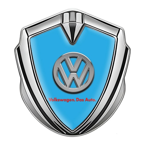 VW Emblem Metal Badge Silver Sky Blue Chrome Logo Das Auto