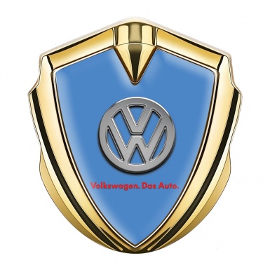 VW Emblem Fender Badge Gold Glacial Blue Chrome Logo Das Auto
