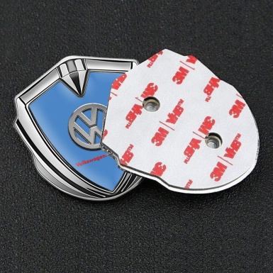 VW Emblem Fender Badge Silver Glacial Blue Chrome Logo Das Auto