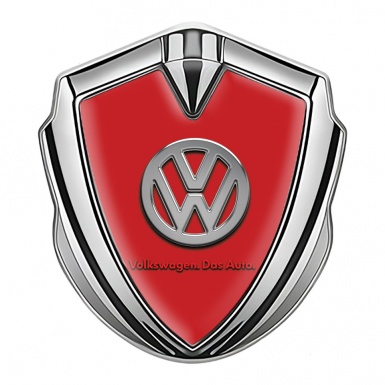 VW Emblem Trunk Badge Silver Red Chrome Logo Das Auto Edition