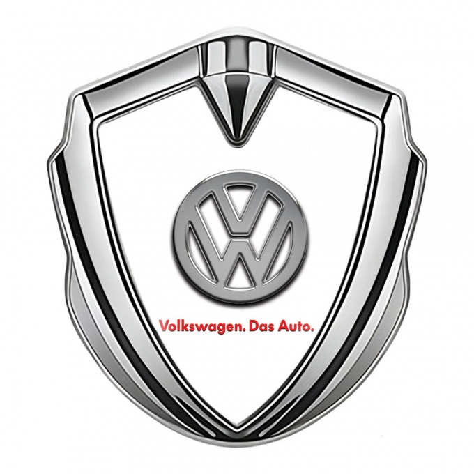 VW Emblem Self Adhesive Silver White Chrome Logo Das Auto Edition