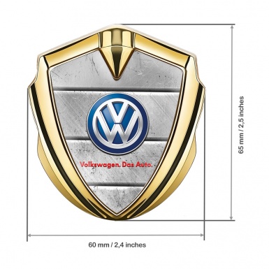 VW Emblem Metal Badge Gold Stone Blocks Classic Color Logo