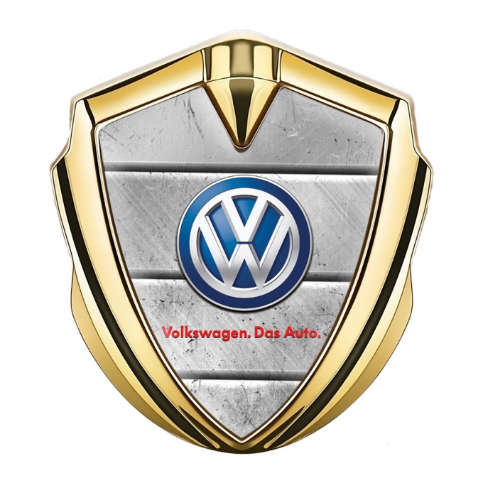 VW Emblem Metal Badge Gold Stone Blocks Classic Color Logo