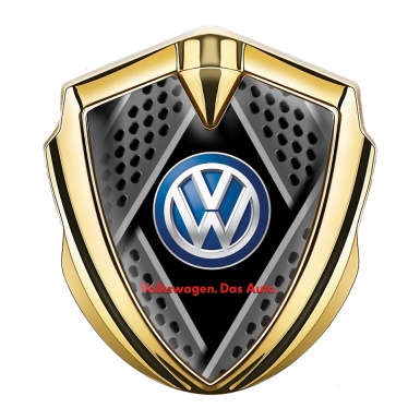 VW Emblem Car Badge Gold Metal Motif Classic Color Logo Design