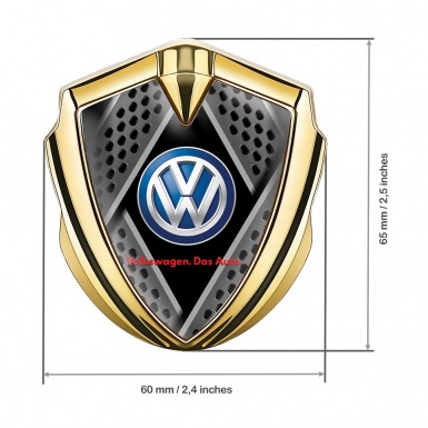 VW Emblem Car Badge Gold Metal Motif Classic Color Logo Design