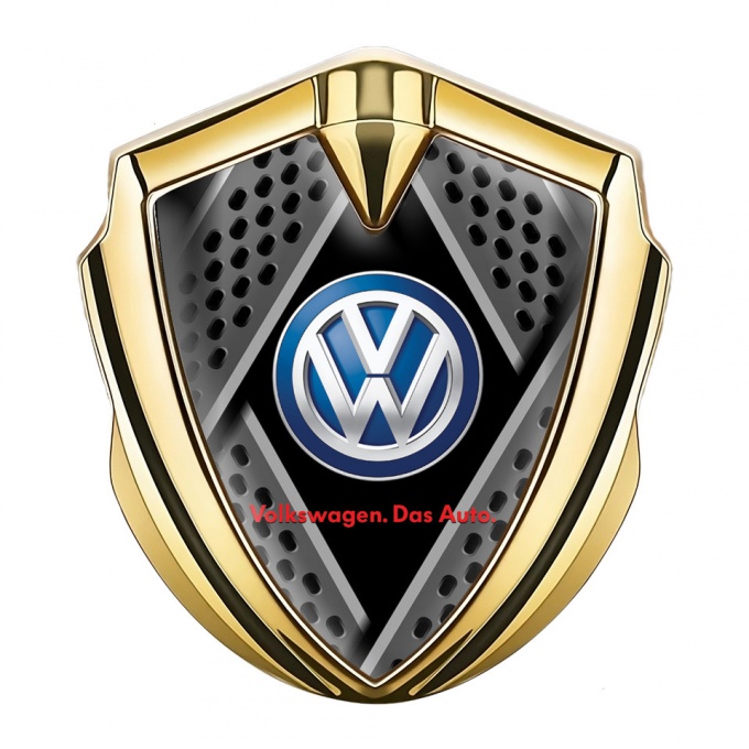 VW Emblem Car Badge Gold Metal Motif Classic Color Logo Design