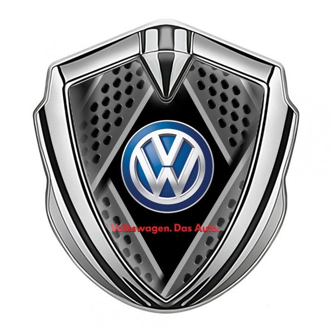 VW Emblem Car Badge Silver Metal Motif Classic Color Logo Design