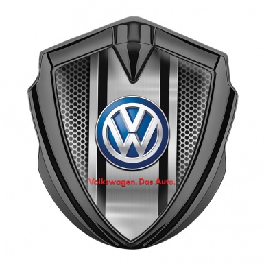 VW Metal Domed Emblem Graphite Steel Grate Classic Color Logo Design