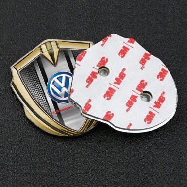 VW Metal Domed Emblem Gold Steel Grate Classic Color Logo Design