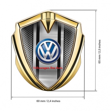 VW Metal Domed Emblem Gold Steel Grate Classic Color Logo Design