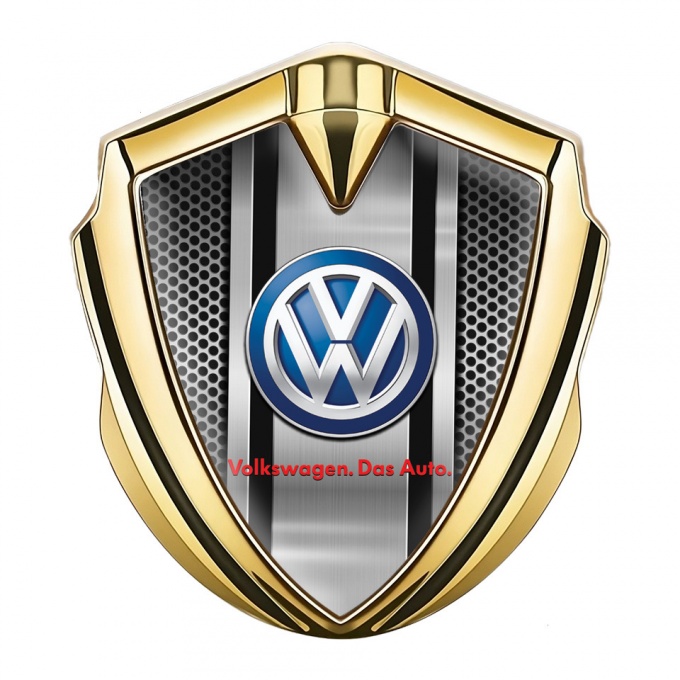 VW Metal Domed Emblem Gold Steel Grate Classic Color Logo Design