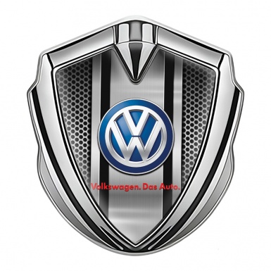 VW Metal Domed Emblem Silver Steel Grate Classic Color Logo Design