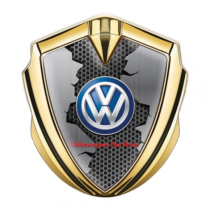 VW Fender Emblem Badge Gold Broken Hex Classic Color Logo Design