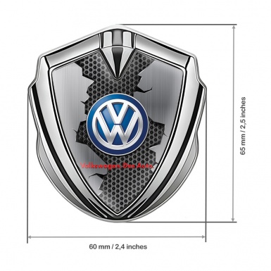 VW Fender Emblem Badge Silver Broken Hex Classic Color Logo Design