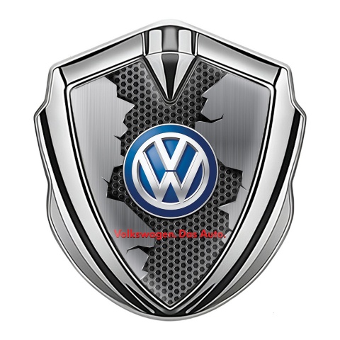 VW Fender Emblem Badge Silver Broken Hex Classic Color Logo Design