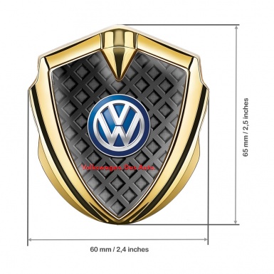 VW Fender Emblem Badge Gold Waffle Effect Classic Color Logo Design