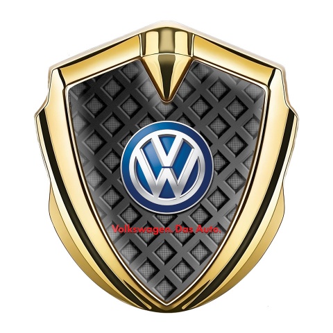 VW Fender Emblem Badge Gold Waffle Effect Classic Color Logo Design