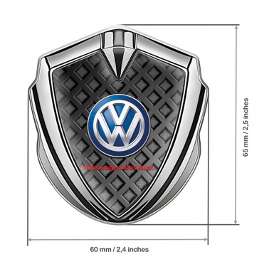 VW Fender Emblem Badge Silver Waffle Effect Classic Color Logo Design