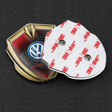 VW Metal Emblem Badge Gold Crimson Elements Classic Blue Color