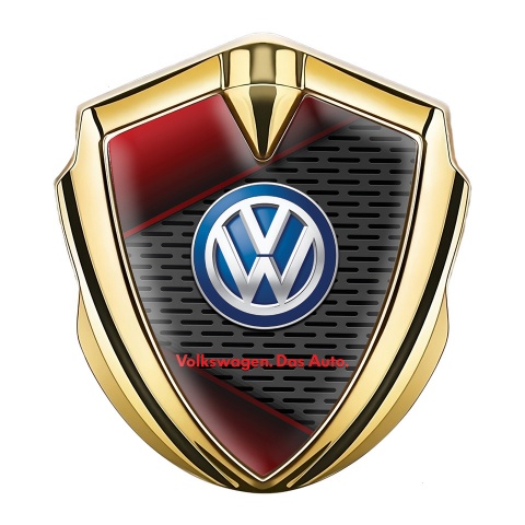VW Metal Emblem Badge Gold Crimson Elements Classic Blue Color