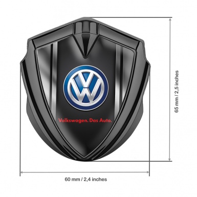 VW Domed Emblem Graphite Black Base Steel Frame Blue Logo