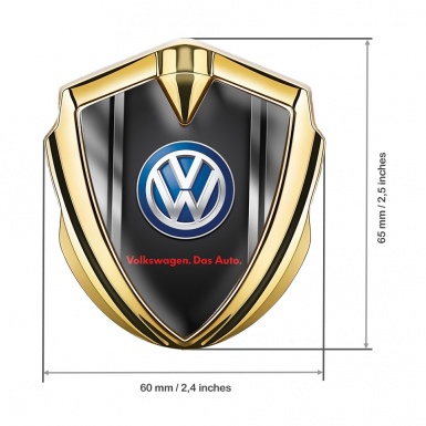 VW Domed Emblem Gold Black Base Steel Frame Blue Logo