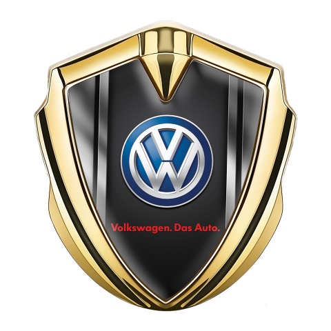 VW Domed Emblem Gold Black Base Steel Frame Blue Logo