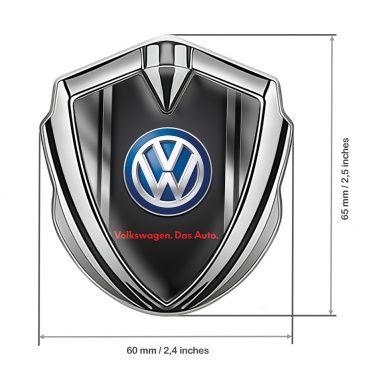 VW Domed Emblem Silver Black Base Steel Frame Blue Logo